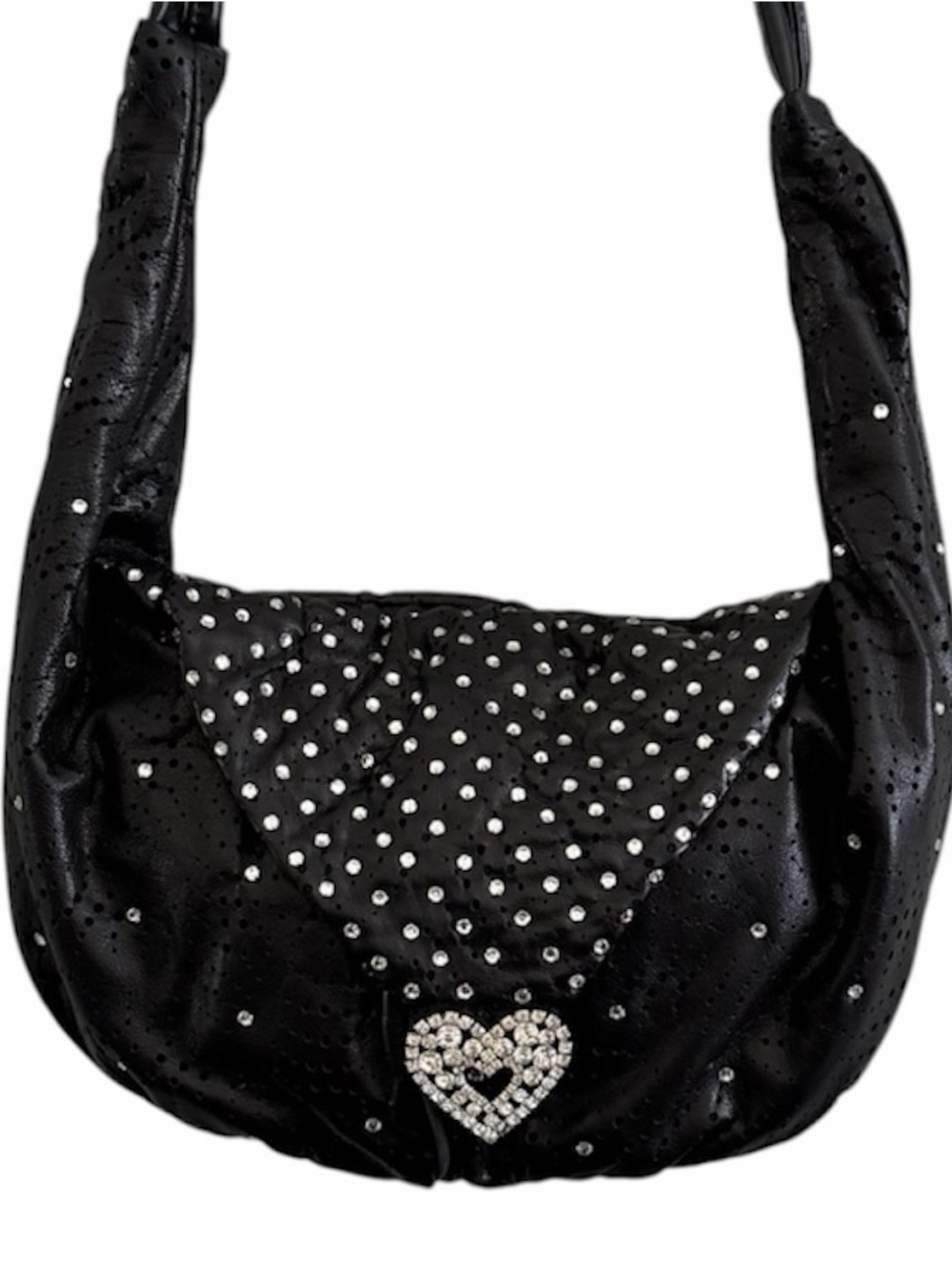 Vintage Rita Diana for Mylinka Black Leather Rhinestone Swarovski Heart Bag